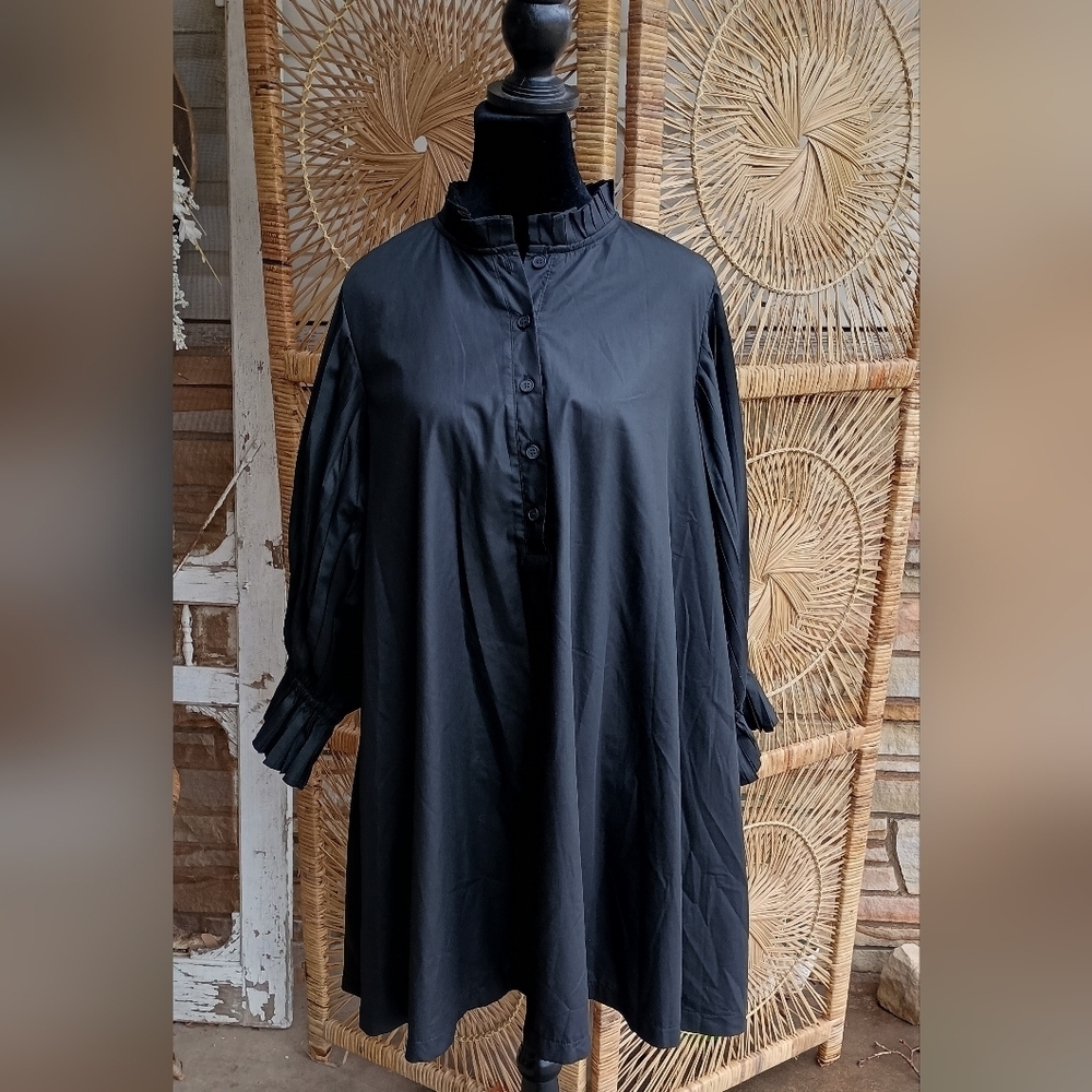 &Merci Black Button-Up Tunic Peasant Dress_Large